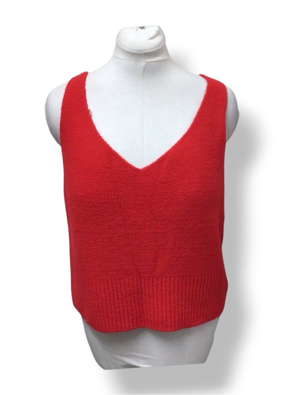 A New Day Women’s Sleeveless V Neck Fuzzy Knit Sweater Tank Top Cropped Red XXL